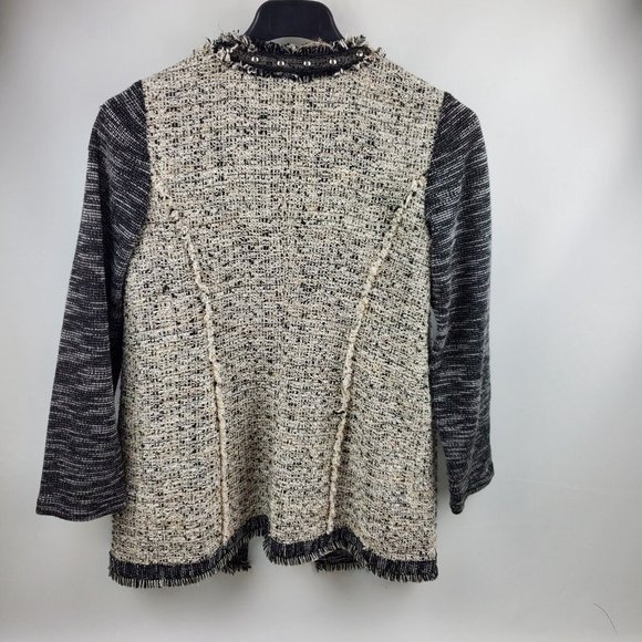 Chicos Women Cardigan Sweater Jacket Lining Open Front Black Tan Chicos 1= Med - Picture 2 of 9